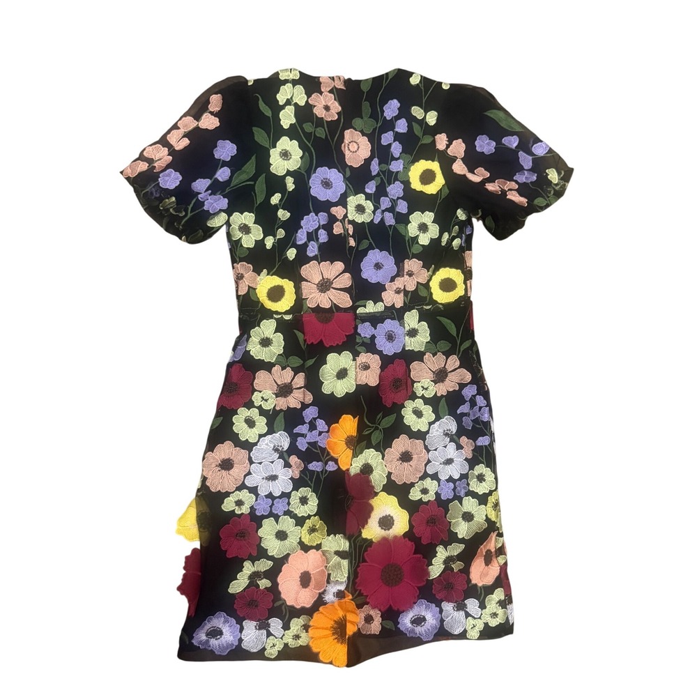 Adelyn Rae Black Multi Floral Embroidered Puff Sleeve V Neck Mini Dress Size S - Picture 12 of 14